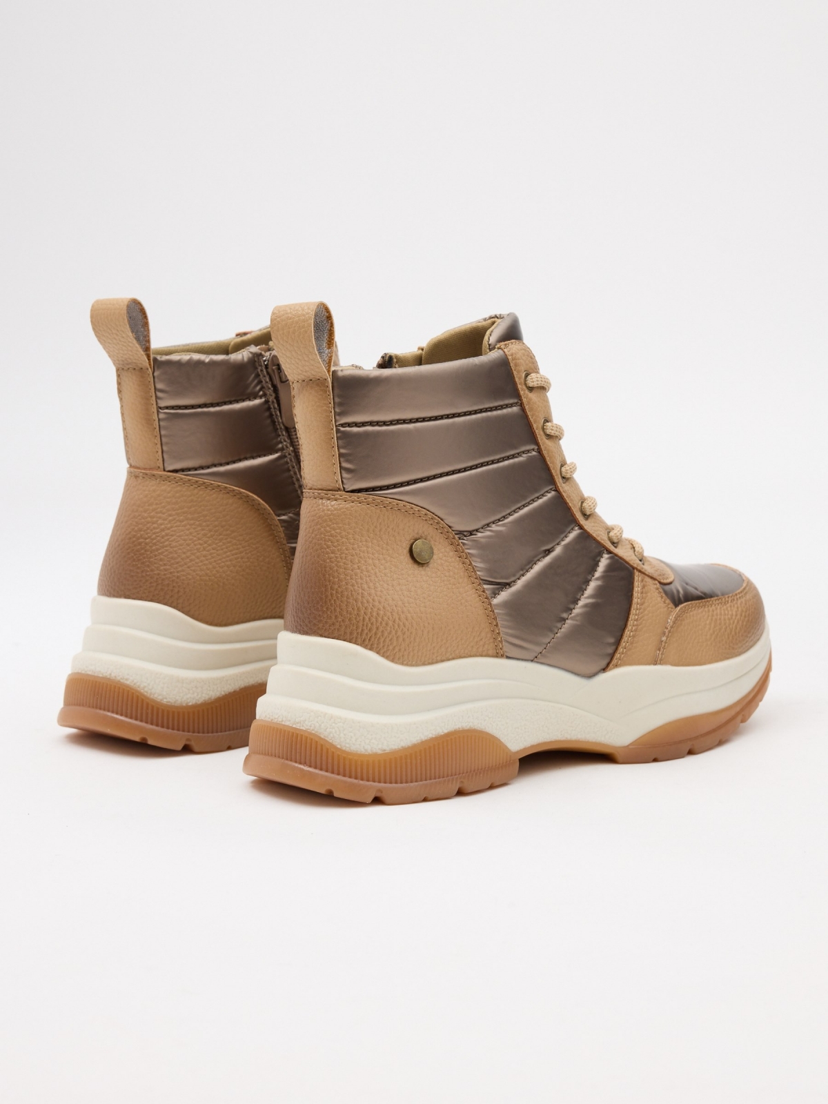 Nylon platform sports boot beige 45º back view