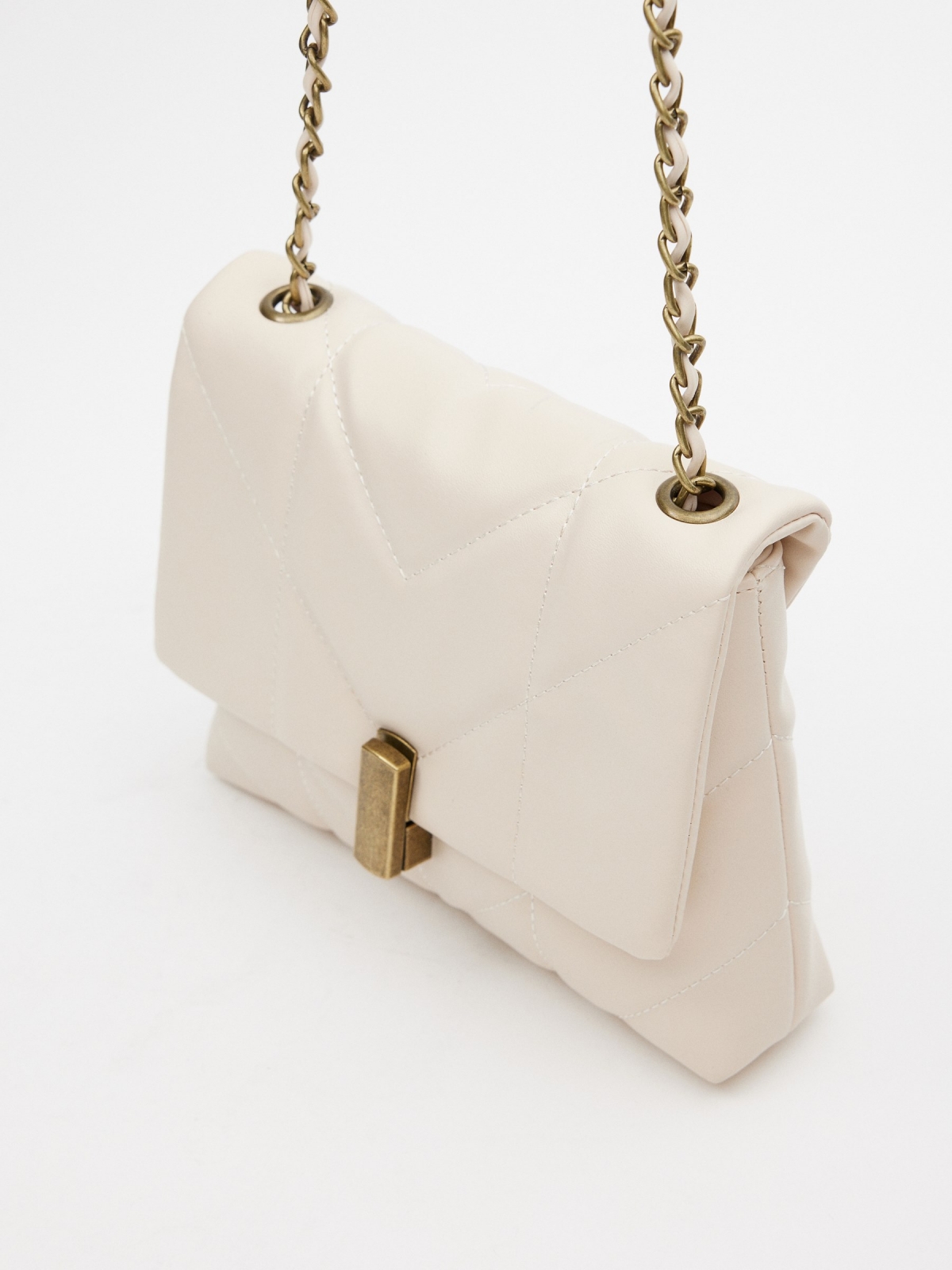 Double zipper crossbody bag sand 45º side view