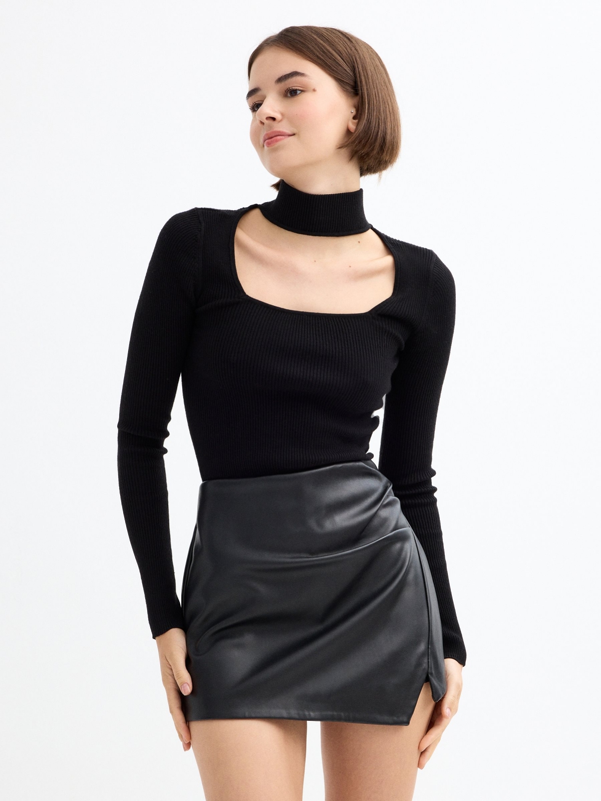 Slim turtleneck sweater black middle front view