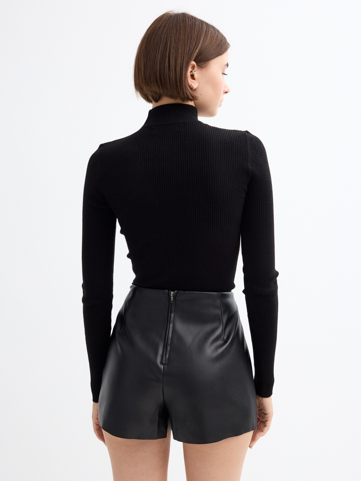 Slim turtleneck sweater black middle back view