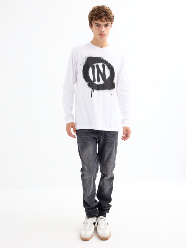 T-shirt com graffiti INSIDE branco vista geral frontal