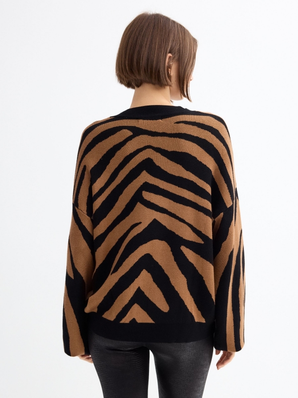 Animal print jacquard sweater brown middle back view