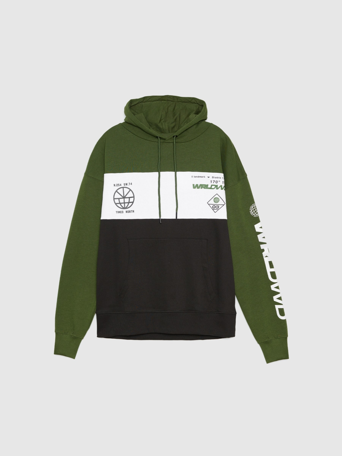 Graphic pint sweatshirt with color block dark green detail view