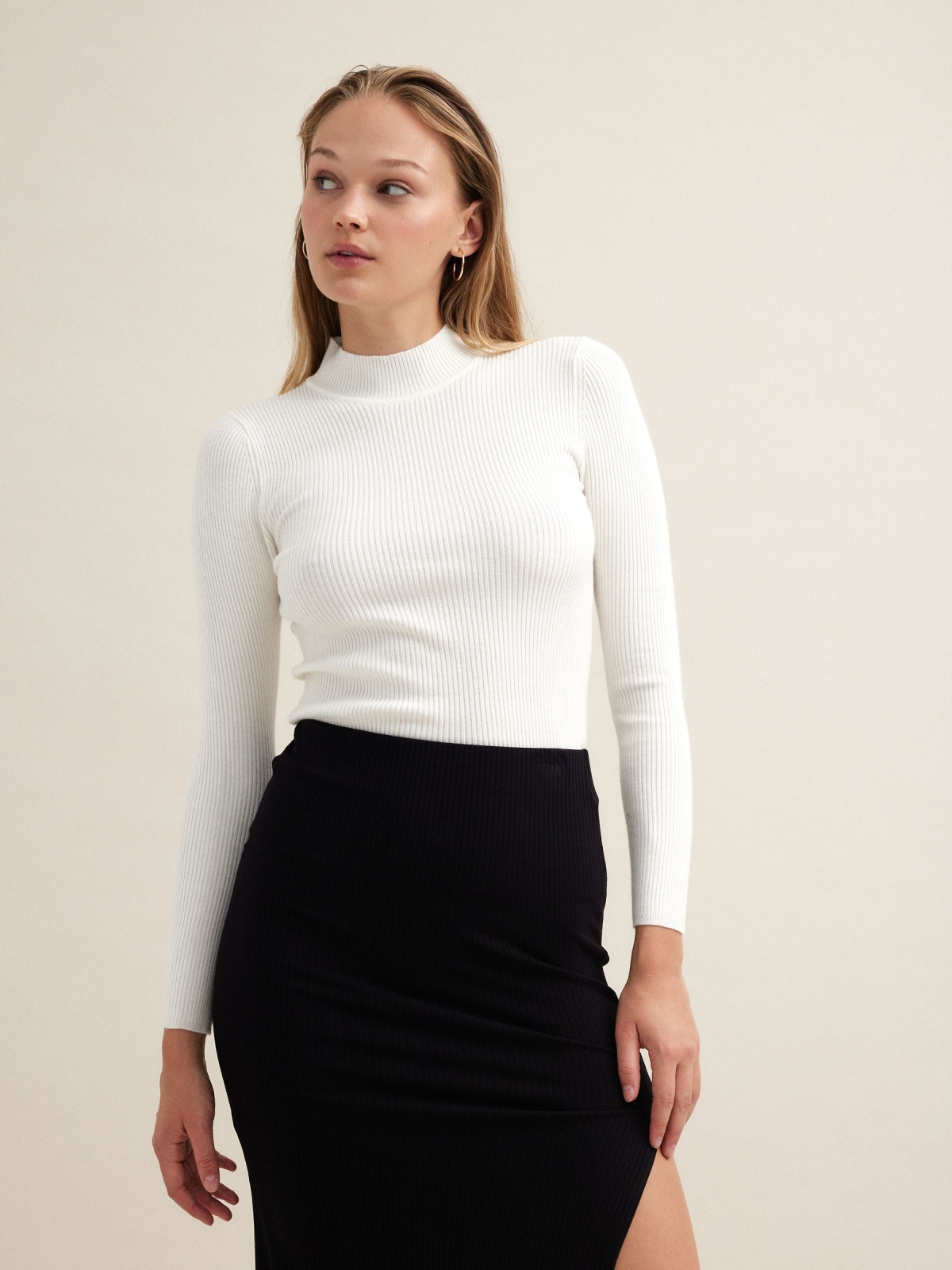 Black sweater with turtleneck off white middle front view