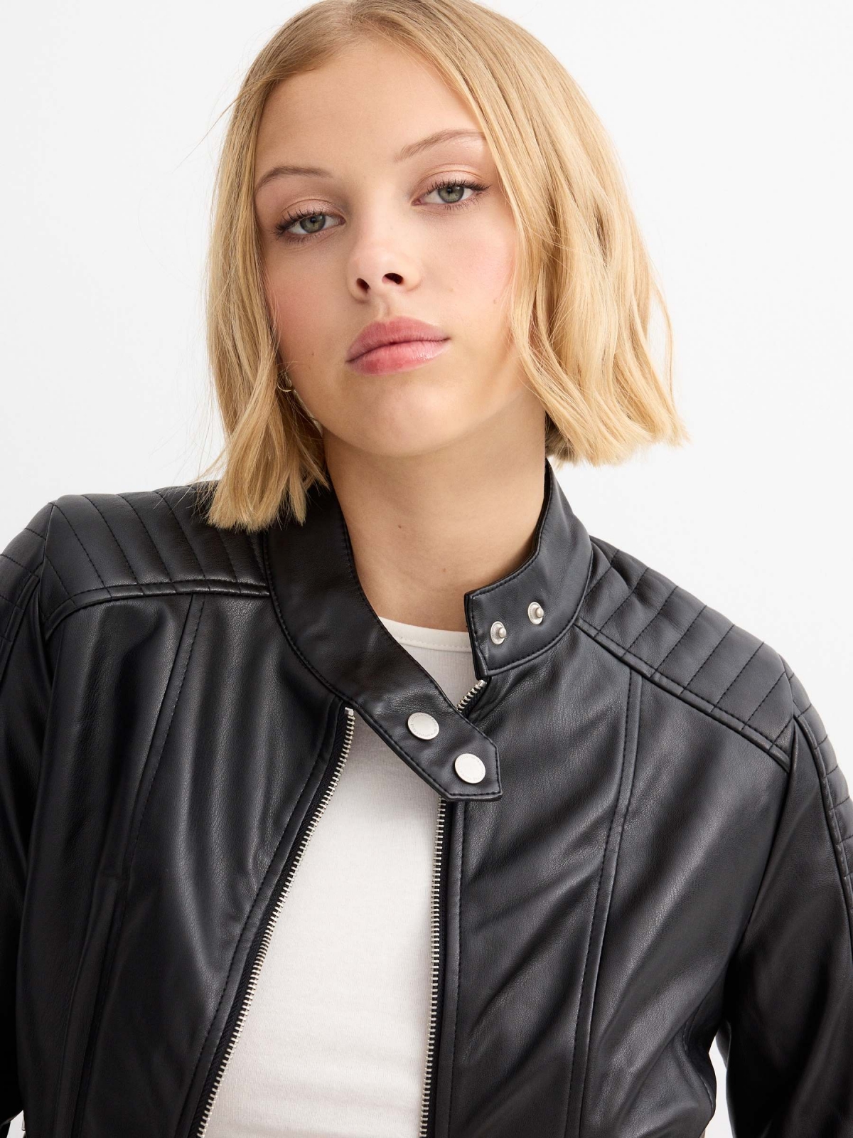 %New% Leather effect biker jacket black