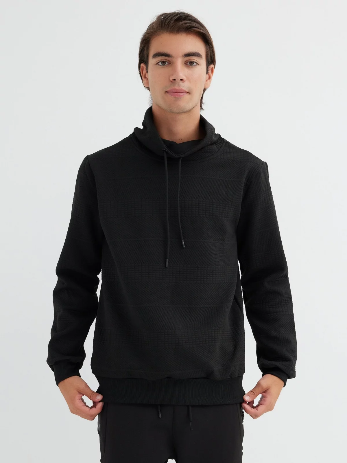Textured crewneck sweatshirt black middle front view
