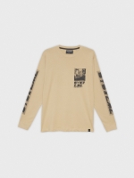 %Pto% T-shirt com estampado gráfico nas mangas areia vista frontal