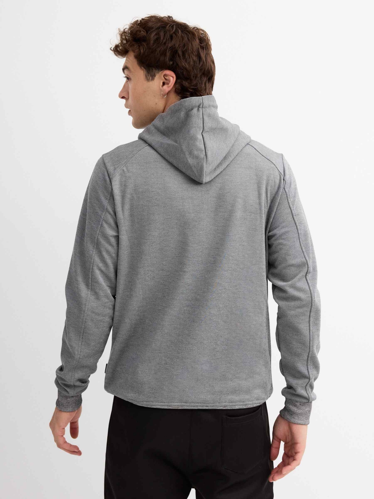 Semiclosed sweatshirt with hood grey middle back view