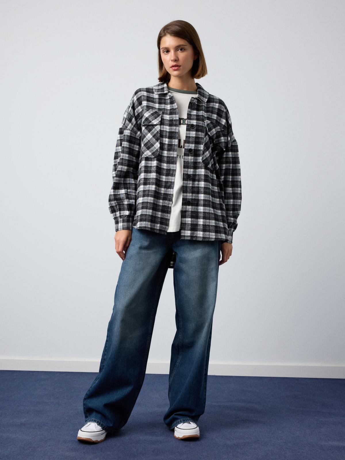 Oversized plaid overshirt black front view