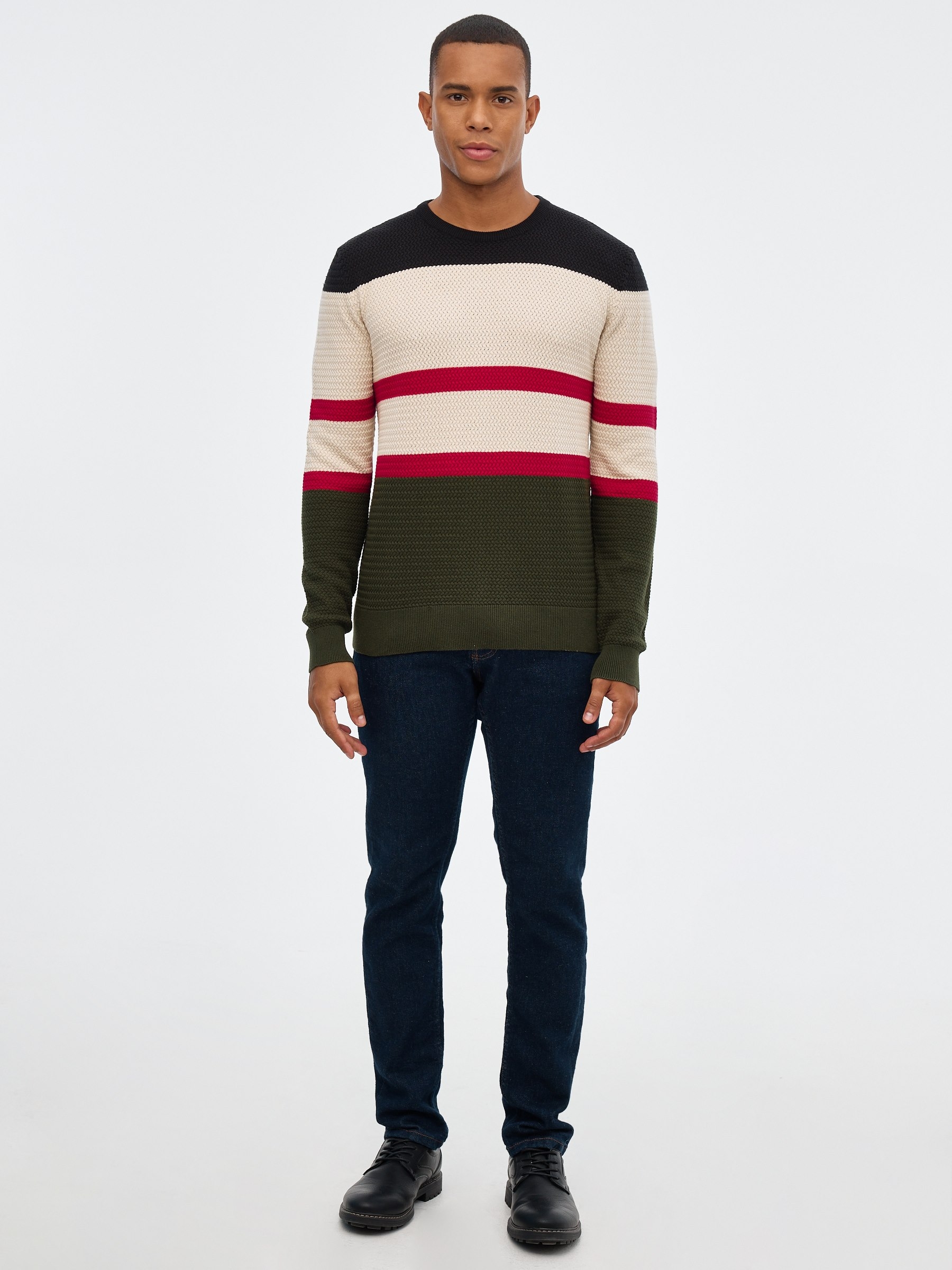 Regular sweater color block stripes black middle front view
