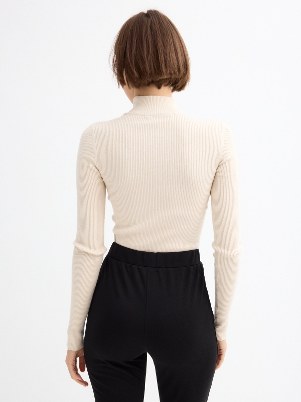Slim turtleneck sweater beige middle back view