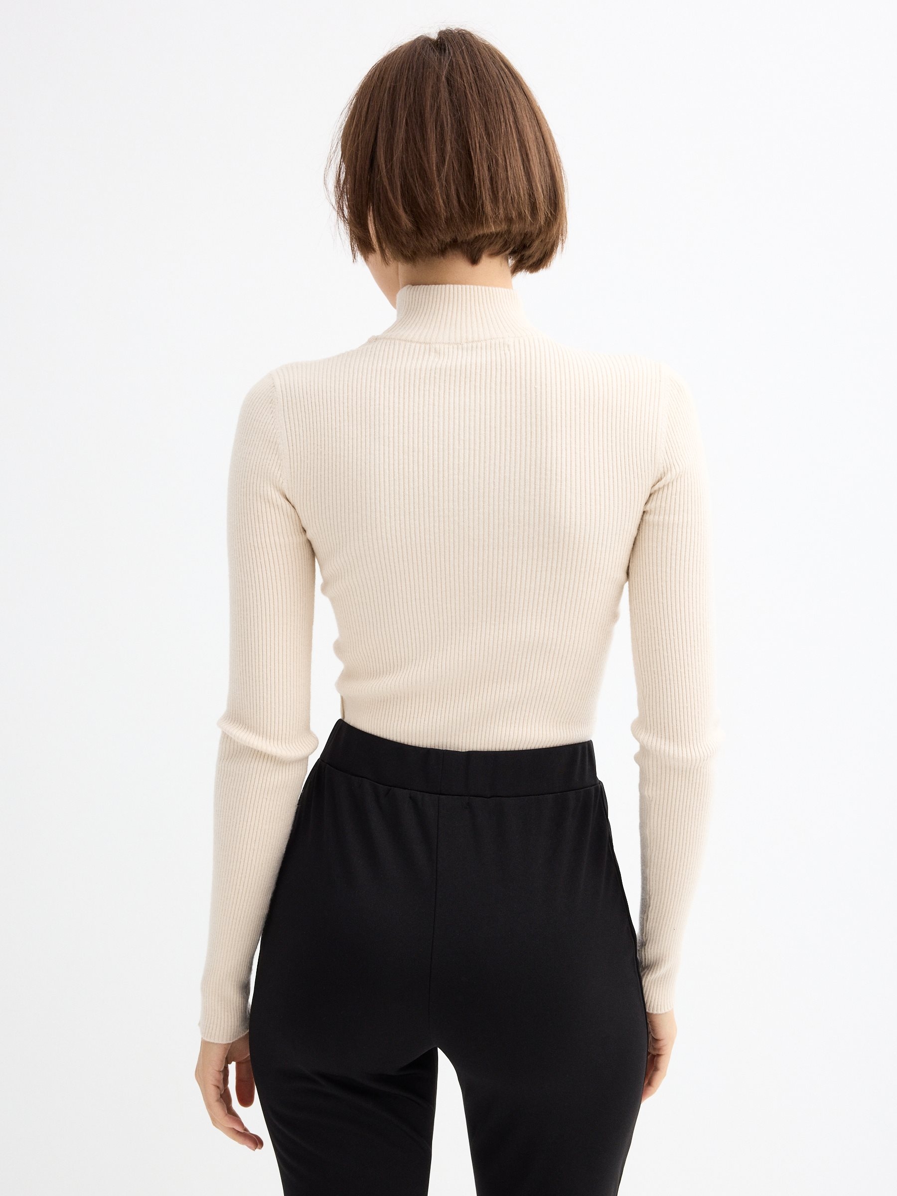 Slim turtleneck sweater beige middle front view