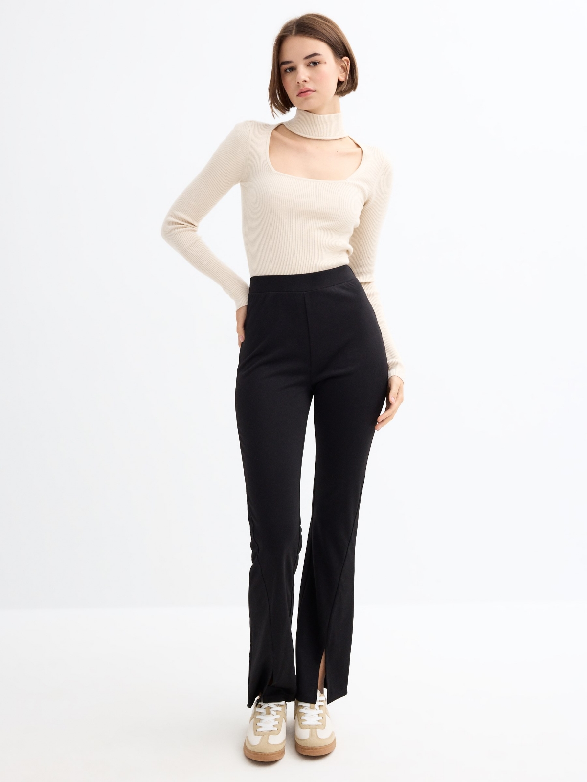 Jersey slim de cuello vuelto beige vista general frontal