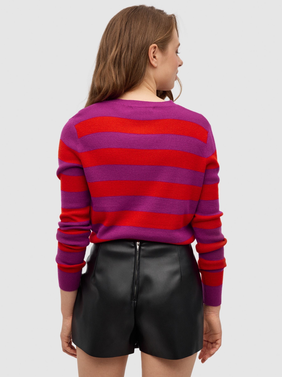 Camisola de corte às riscas multicolorido vista meia traseira