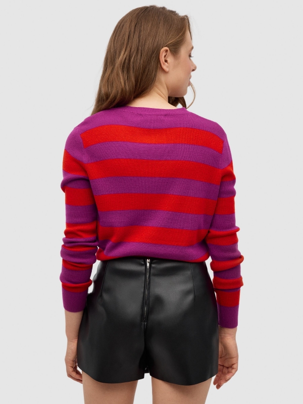 Camisola de corte às riscas multicolorido vista meia traseira
