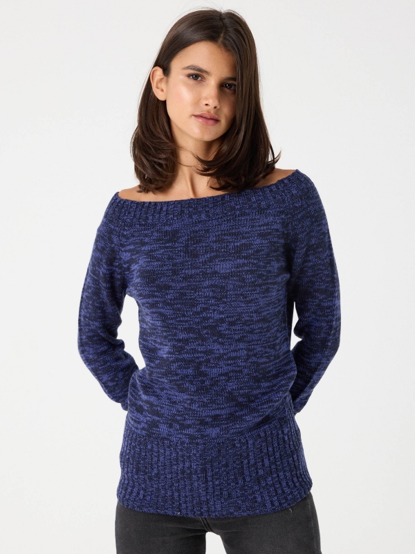 Jersey jaspeado cuello barco azul oscuro vista media frontal