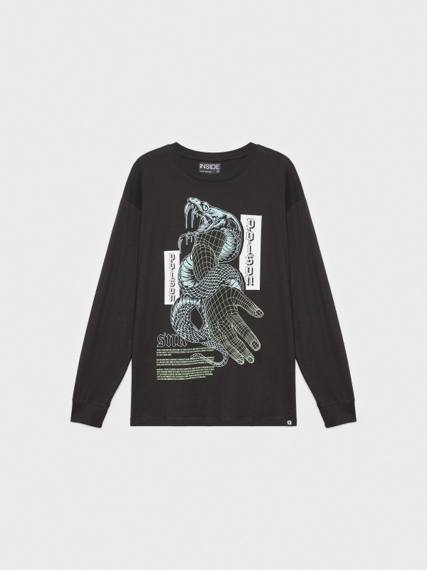  T-shirt oversized com print serpente preto vista frontal