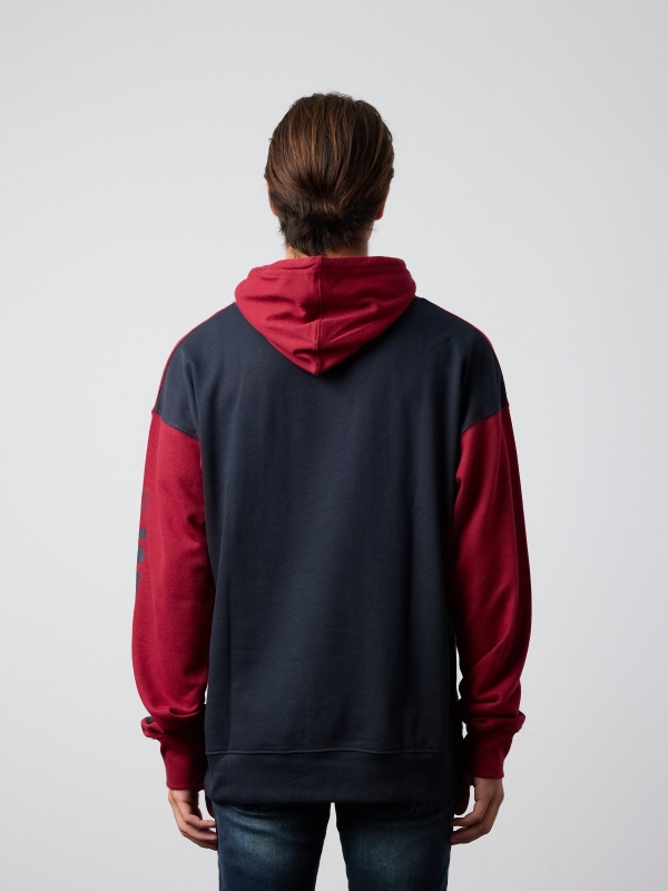 Sudadera pint grafica con color block granate vista media trasera