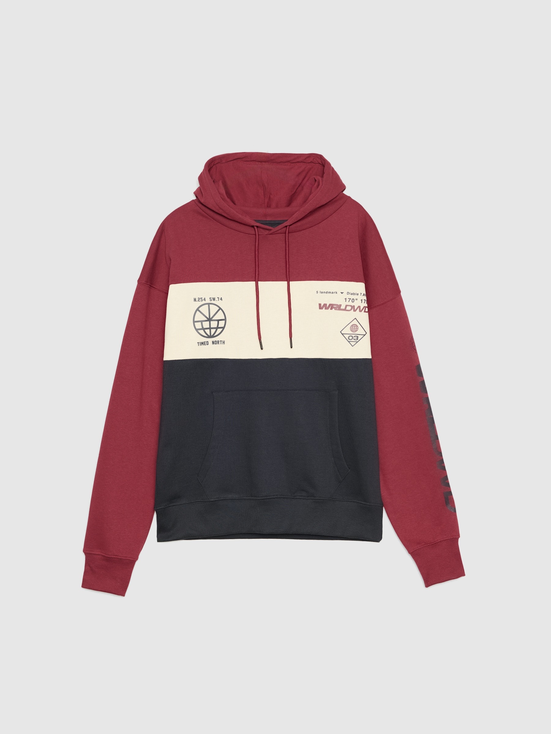 Sudadera pint grafica con color block granate vista media frontal