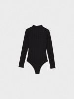 %Pto% Openwork woven bodysuit black front view