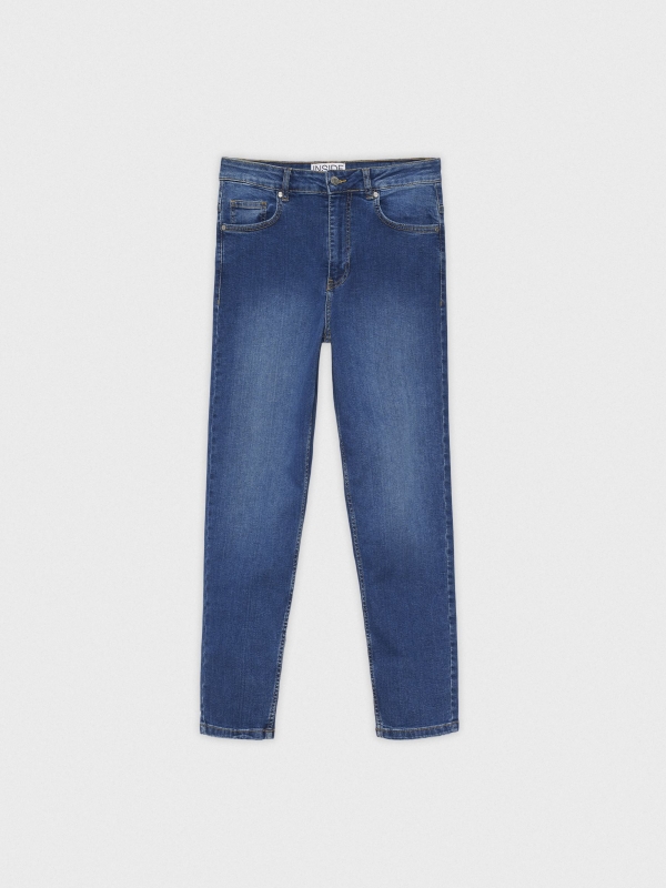 Jeans mom slim denim modernos azul oscuro vista detalle