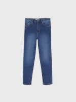 %Pto% Jeans mom slim denim modernos azul oscuro vista frontal