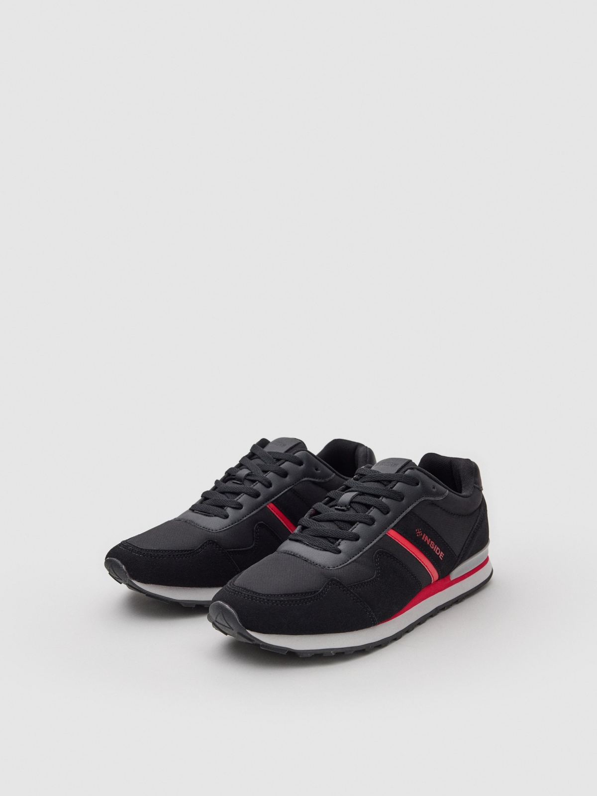 Combined nylon casual sneaker black 45º front view