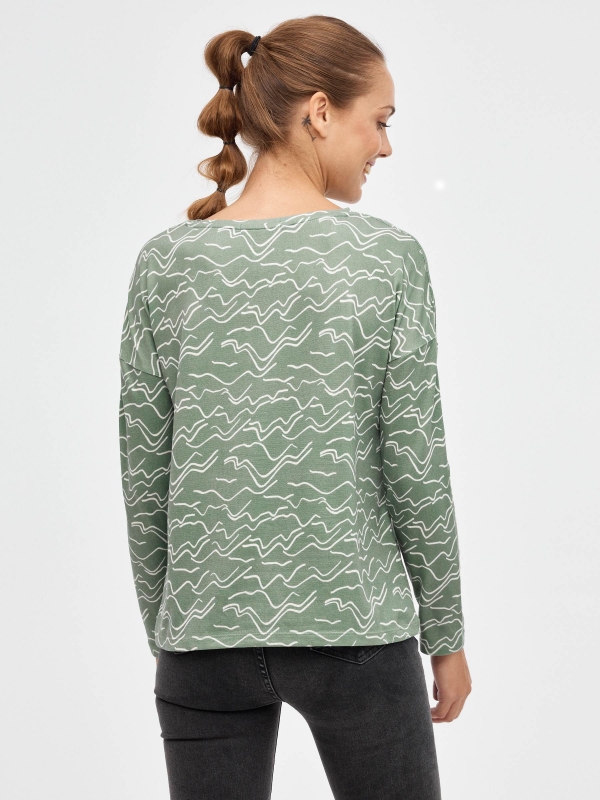 Regular print t-shirt greyish green middle back view