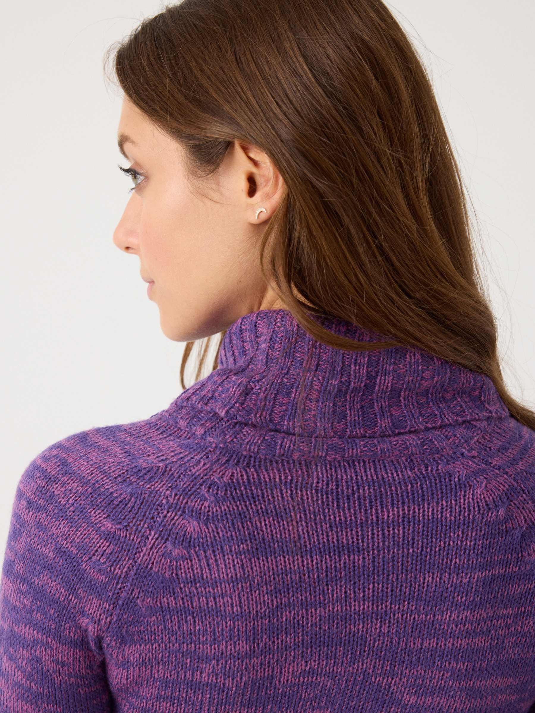 Fleece turtleneck sweater purple middle front view