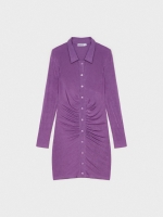%Pto% Mini dress with placket closure aubergine front view