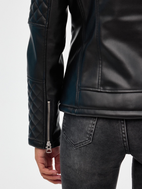 Leather effect biker jacket black detail view