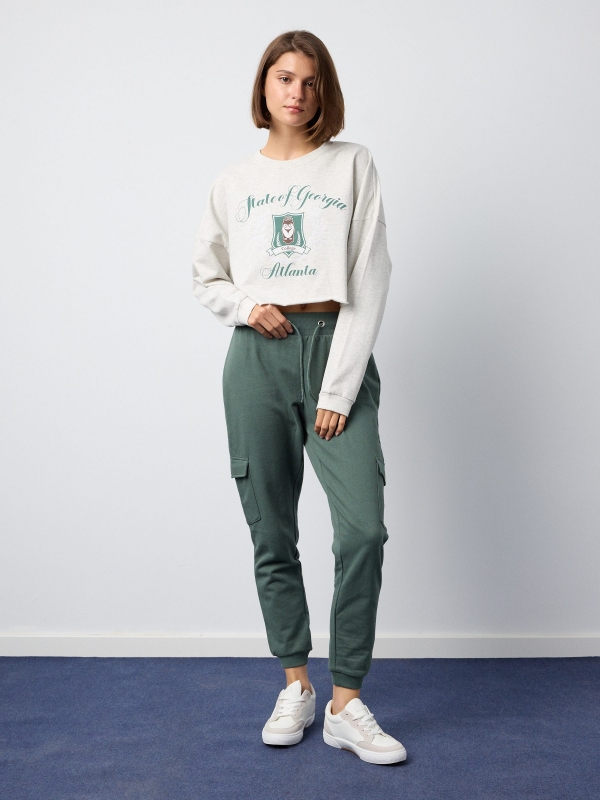 Crop sweatshirt Atlanta melange claro vista geral frontal