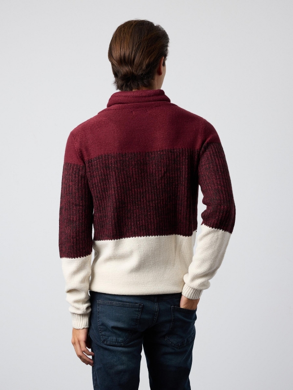 Block color turtleneck sweater burgundy middle back view