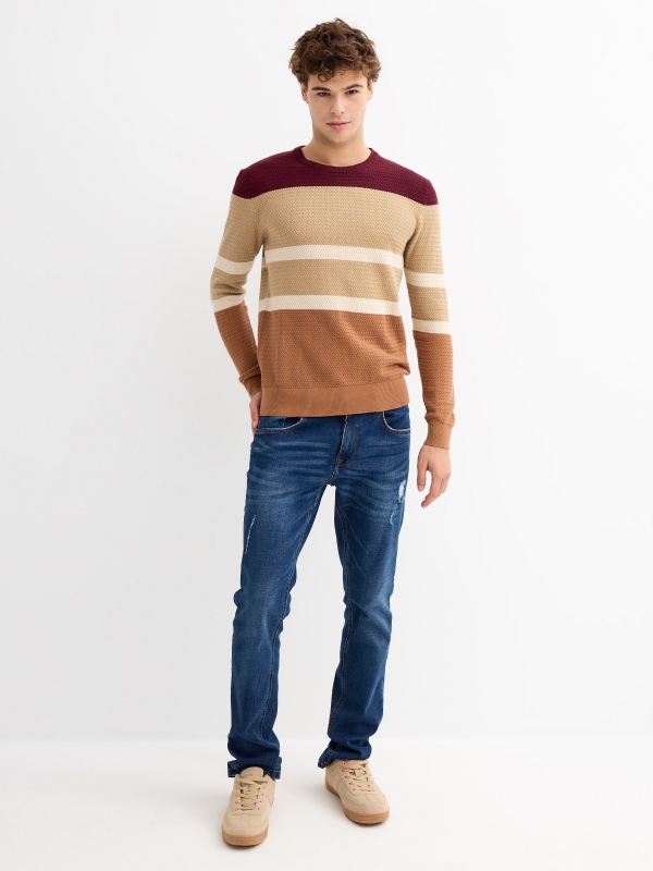 Regular sweater color block stripes burgundy general front view