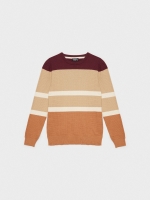 %Pto% Regular sweater color block stripes burgundy front view