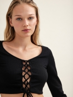 %Pto% T-shirt with corset closure black