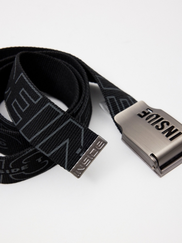 Printed canvas belt black detail view