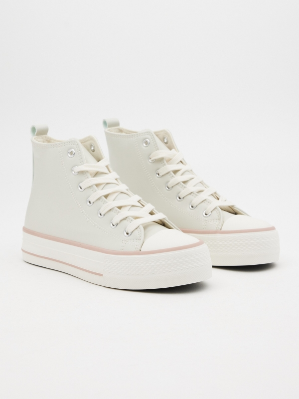 Boot-type sneaker with platform beige 45º front view