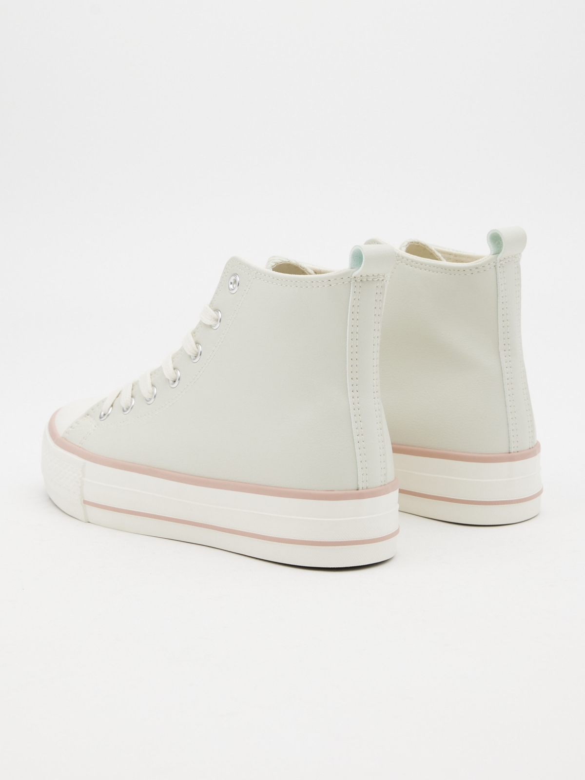 Boot-type sneaker with platform beige 45º back view