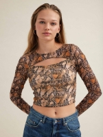 %Pto% Snakeskin print T-shirt light brown