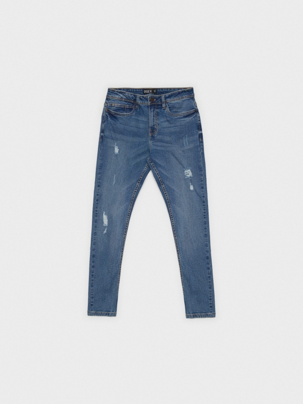 Skinny jeans with rips blue detail view