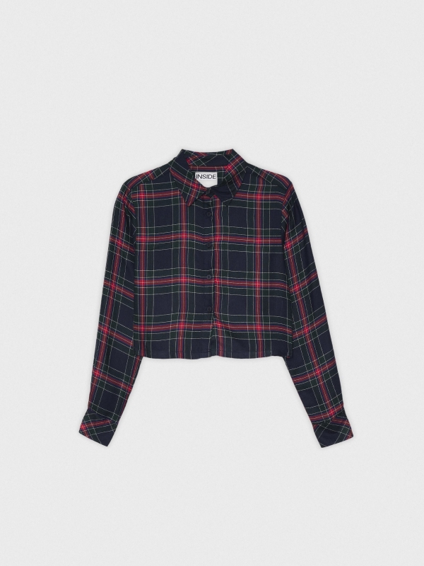 Plaid crop shirt navy detail view