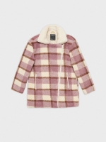 %Pto% Checked print sheepskin jacket light pink front view
