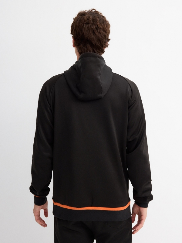 Semiclosed sweatshirt with hood black middle back view