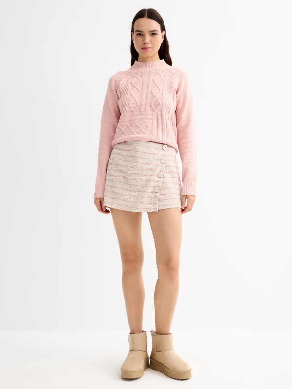 Knitted sweater with pattern pink general front view