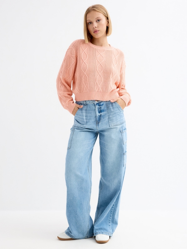 Eights crop sweater peach general front view