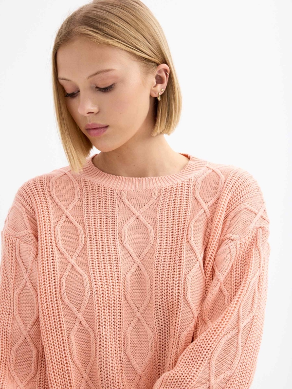 Eights crop sweater peach detail view