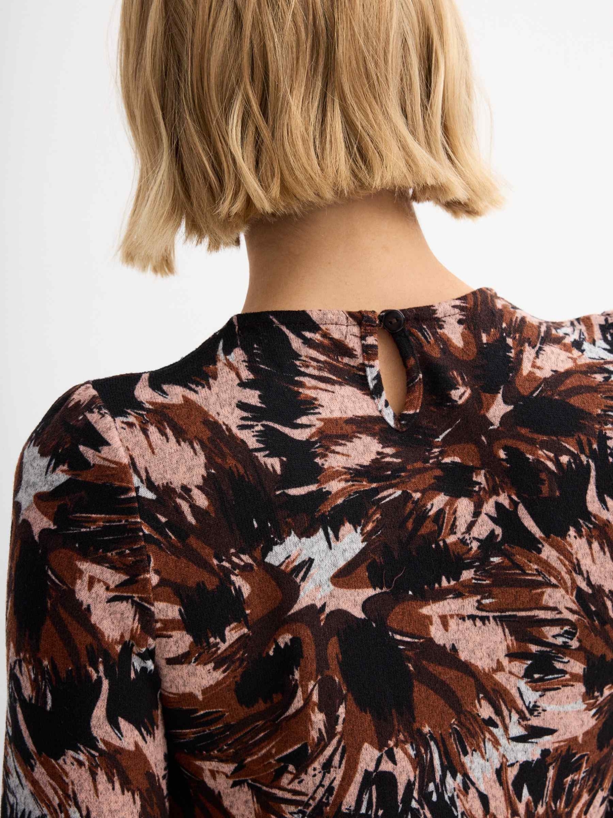 Total print mini dress with ruffle multicolor back detail view