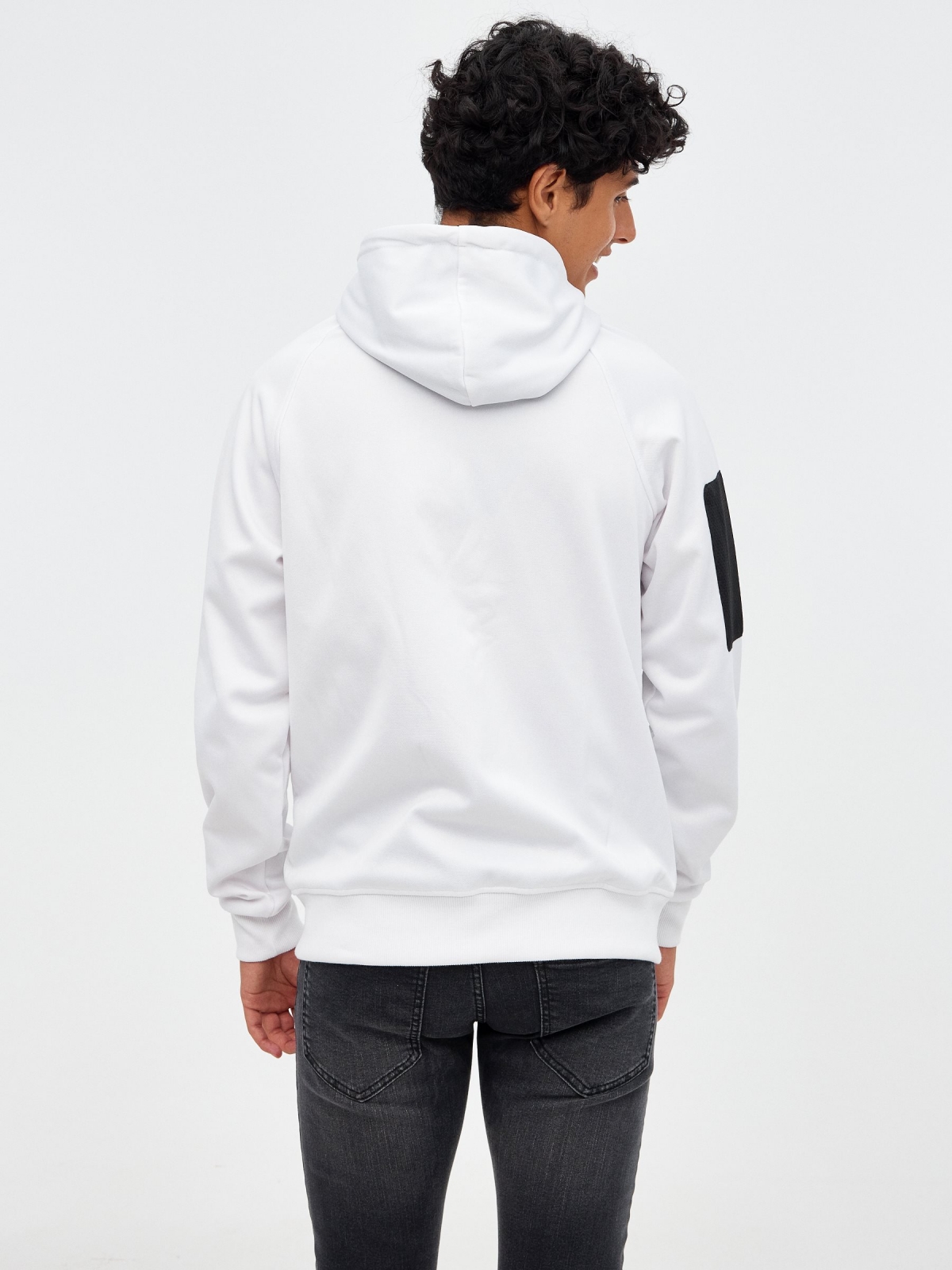 Multi-pocket zippered sweatshirt white middle back view