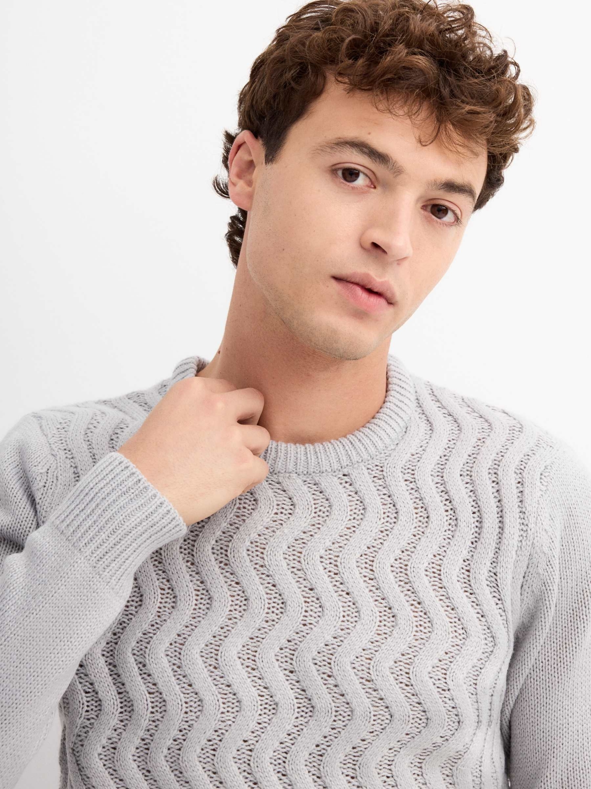 Ribbed jumper grey detail view